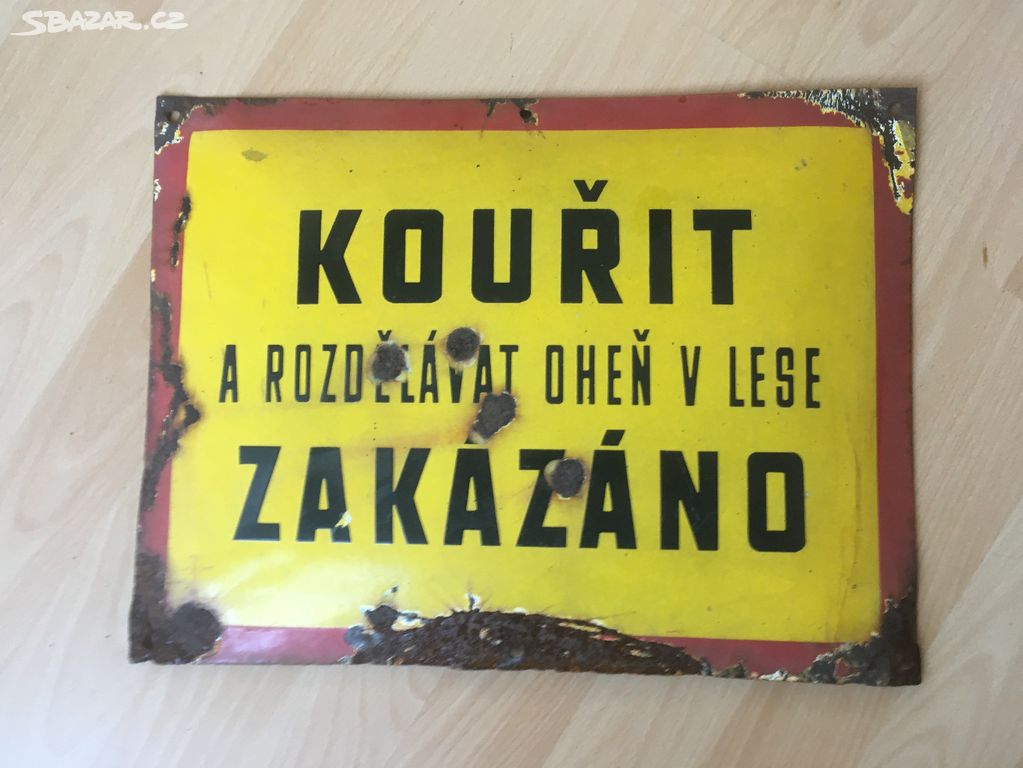 RETRO smaltovaná cedule KOUŘIT V LESE ZAKÁZÁNO