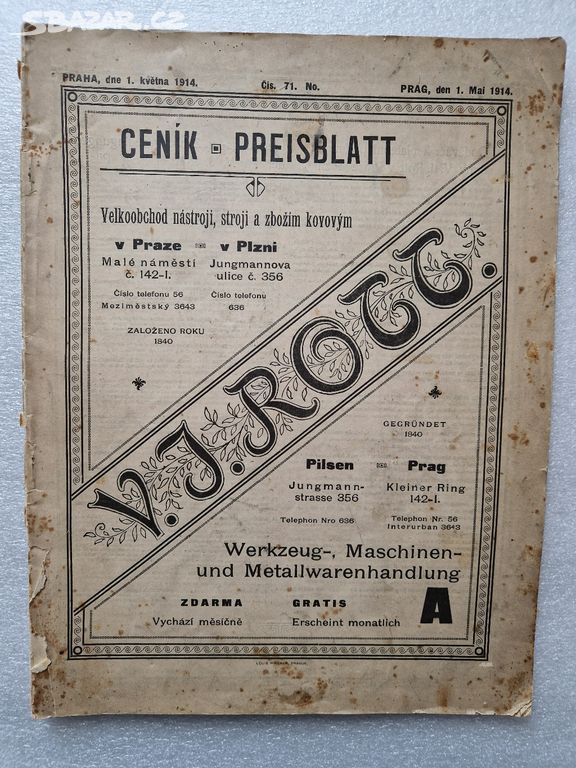 Starý reklamní katalog ceník Rott Praha 1914