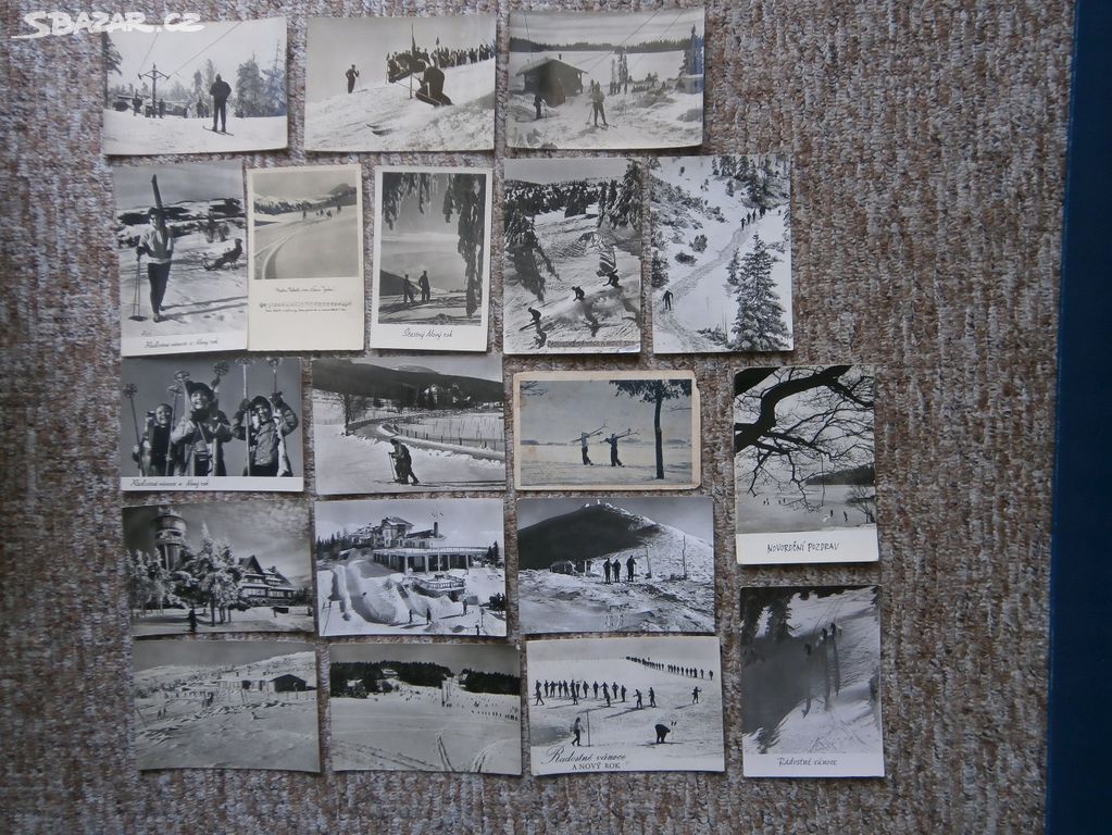 Lyžaři retro pohlednice