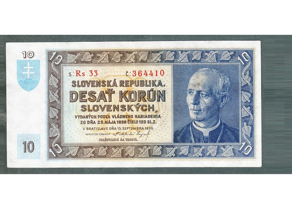 Staré bankovky Slovensko 10 sk 1939 NEPERFOROVANA