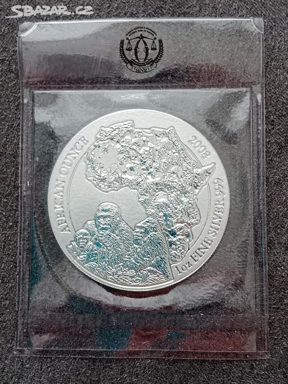 Stříbrná mince Gorila horská Rwanda 1 Oz 2008