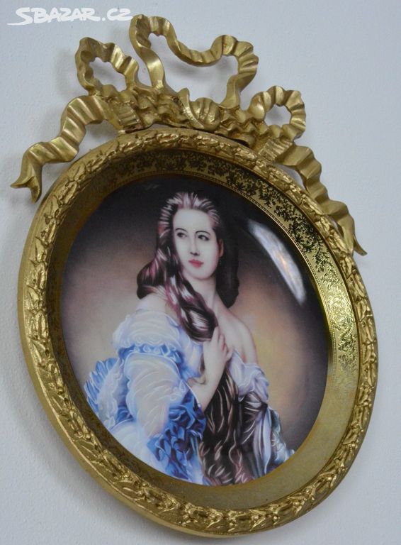 Zámecký medailon s dámou - porcelán + bronz