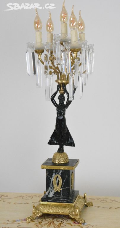 Zámecká stolní lampa - mramor-bronz-broušené sklo