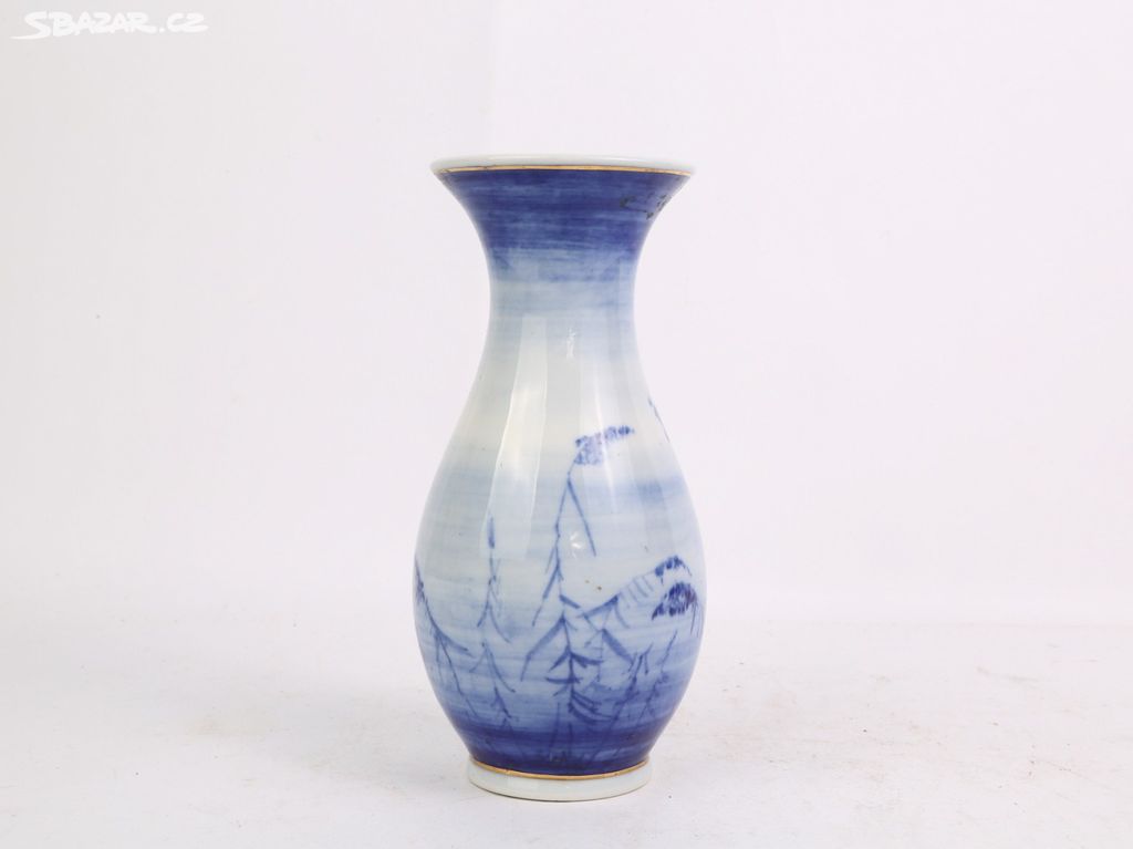 Krásná modrá porcelánová váza, vázička Dubí