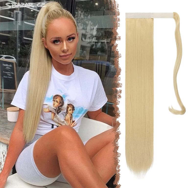 Dlouhý hladký příčesek do culíku 60cm blond