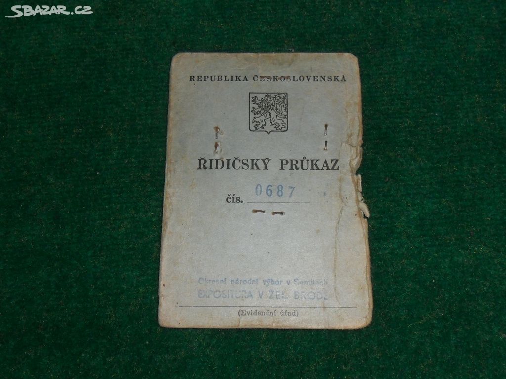 Řidičský průkaz vydán 28.října 1947