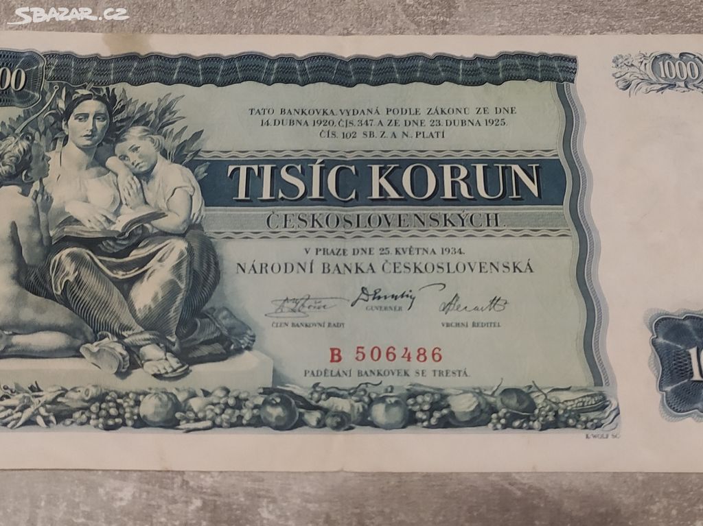 ČESKOSLOVENSKO - 1000 korun 1934