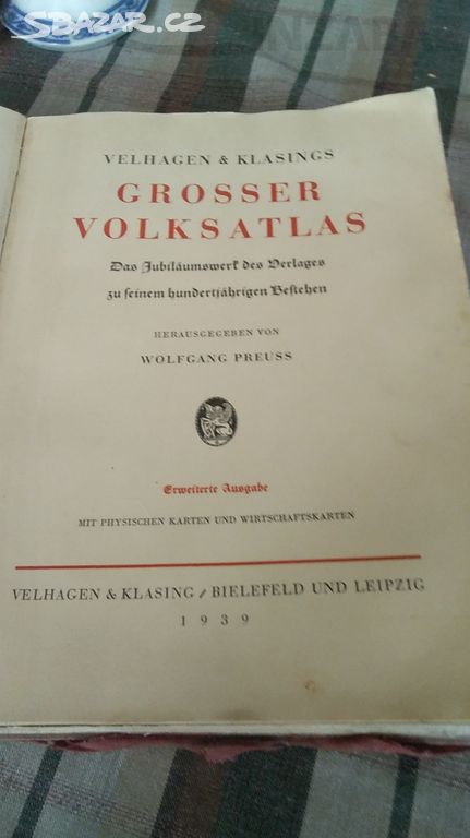 starý Atlas světa z roku 1939 - německý