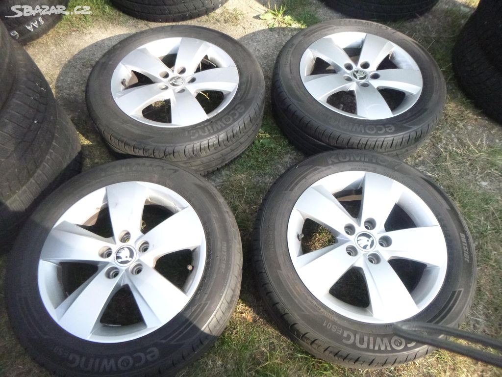 4x orig.alu škoda (5x100) letní pneu 185/60 r15