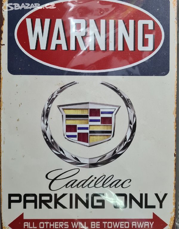 Plechová cedule WARNING CADILLAC