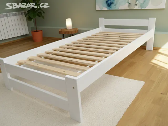 Nová postel borovice 90x200 cm bílá masiv s roštem - Praha - Bazar ...