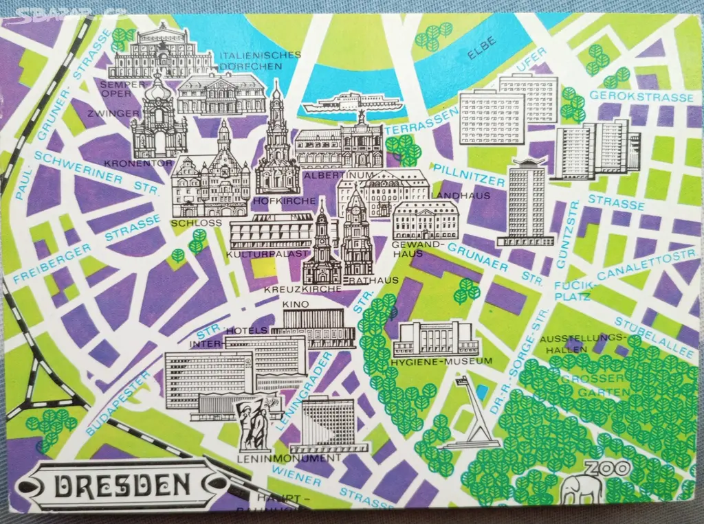 Leta Mapa Pohlednice - mapa Drážďan, 70.-80. léta - Jablonec nad Nisou - Bazar ...