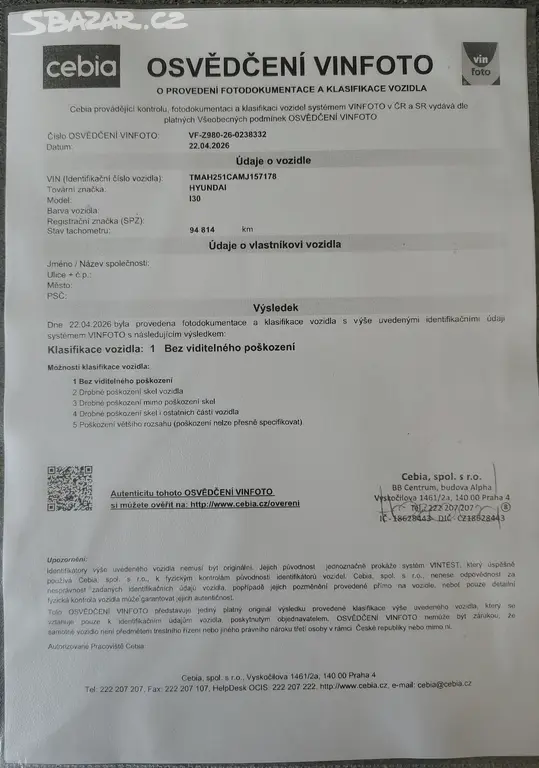 Hyundai i30 HB 1.5i MT 1. majitel