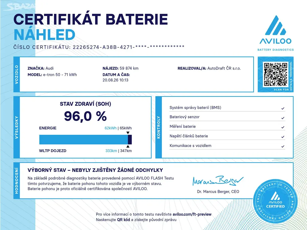 Audi e-tron Sportback Quattro 50 4x4 230kW SOH 96% - fotka 3